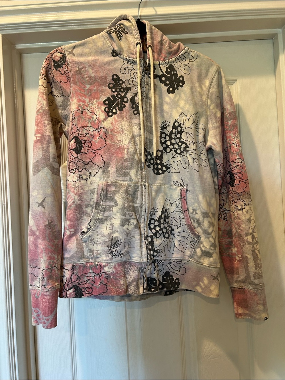 Lucky Brand Pink Floral Zip-Up Hoodie Jacket, Sz Medium